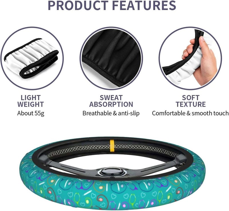 Car Steering Wheel Cover for Women Men, Non-Slip Breathable Steering Wheel, Medical Theme Nurse Steering Wheel Protector, Car Accessories - Image 5