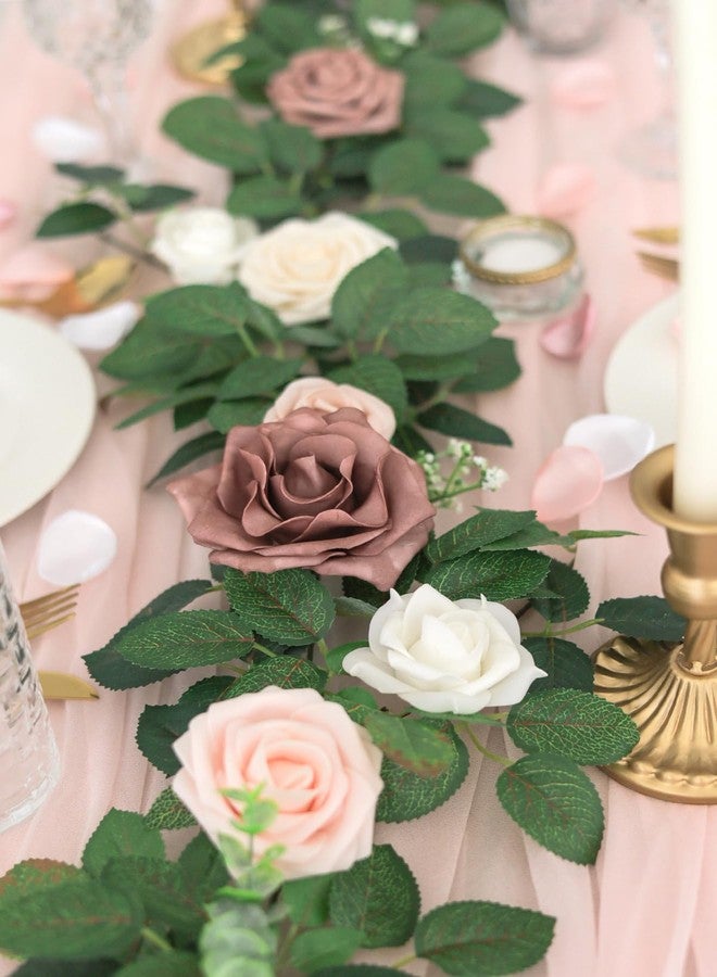 Lookein Artificial Rose Flower Garland Greenery Garland 5FT for Wedding Ceremony Backdrop Arch Flowers Table Centerpieces Decorations, Garden Dusty Rose - Image 4