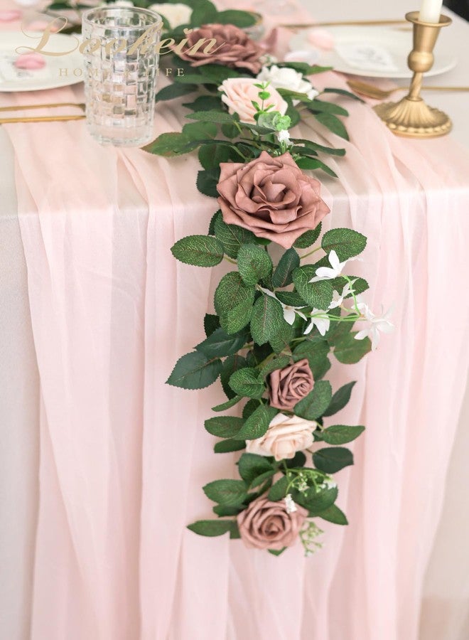 Lookein Artificial Rose Flower Garland Greenery Garland 5FT for Wedding Ceremony Backdrop Arch Flowers Table Centerpieces Decorations, Garden Dusty Rose - Image 2