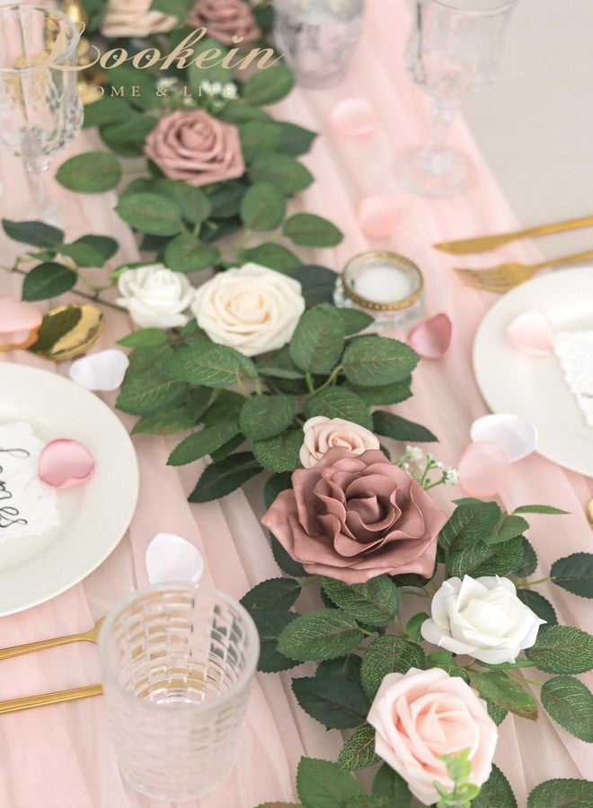 Lookein Artificial Rose Flower Garland Greenery Garland 5FT for Wedding Ceremony Backdrop Arch Flowers Table Centerpieces Decorations, Garden Dusty Rose - Image 3
