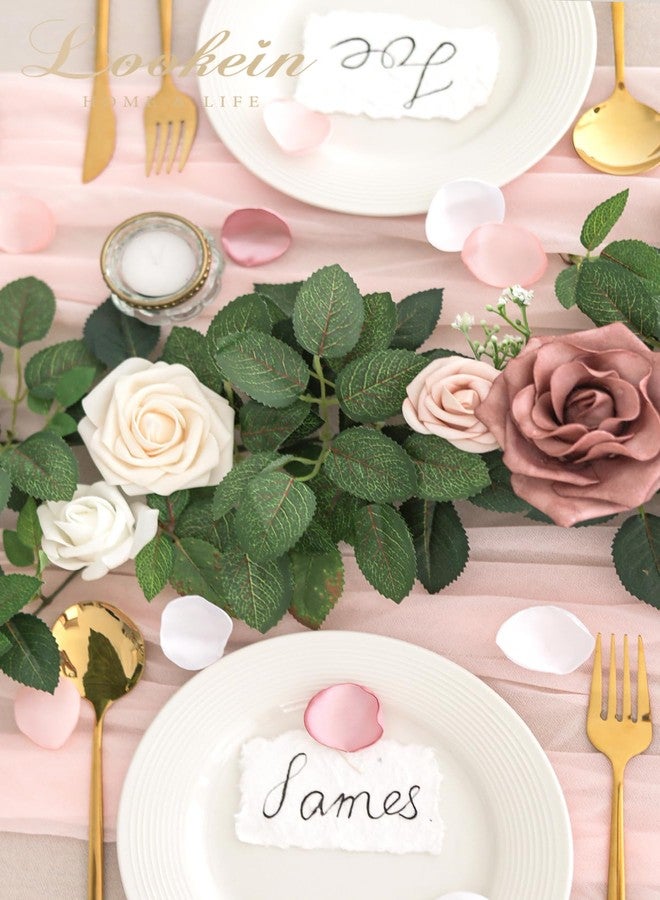 Lookein Artificial Rose Flower Garland Greenery Garland 5FT for Wedding Ceremony Backdrop Arch Flowers Table Centerpieces Decorations, Garden Dusty Rose - Image 5