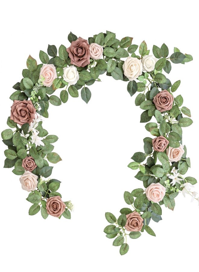 Lookein Artificial Rose Flower Garland Greenery Garland 5FT for Wedding Ceremony Backdrop Arch Flowers Table Centerpieces Decorations, Garden Dusty Rose - Image 1