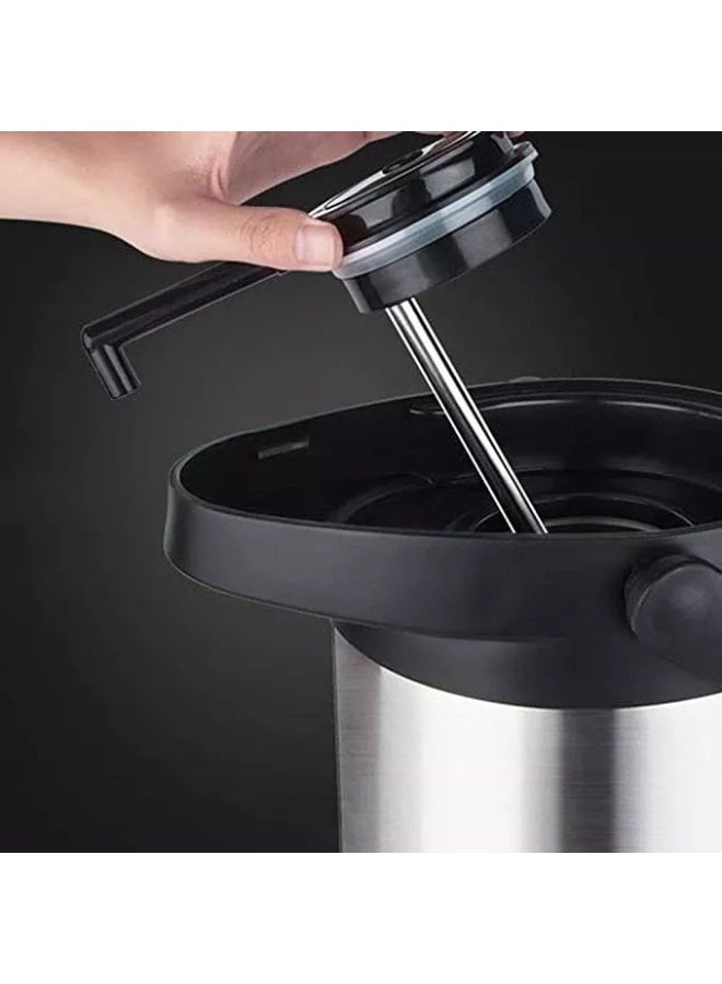 2.5L Insulated Stainless Steel Airpot Thermal Coffee Carafe with Lever Pump - Double Walled Beverage Dispenser & Thermos Urn for Hot/Cold Water, Tea & Karak, For Parties, Office & Family Gatherings, Silver/Black - Image 3