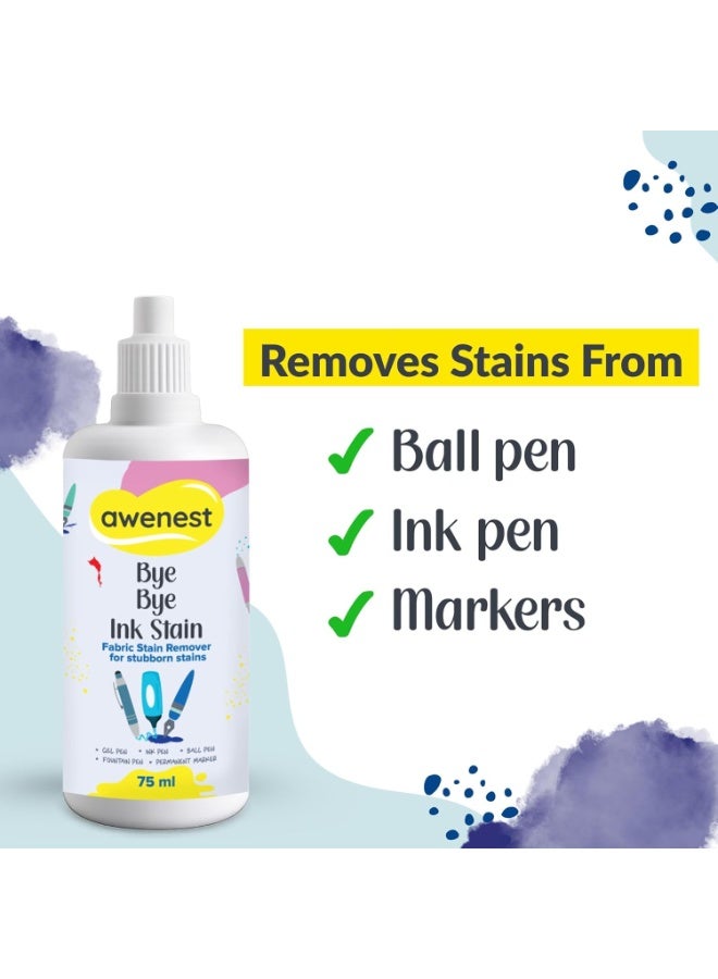 awenest Bye Bye Ink Stain | Fabric Stain Remover for Ink, Pen, Marker, and Fountain Pen Stains | Quick & Effective Stubborn Ink Removal | 75 ml Bottle | pack of 2 - Image 4