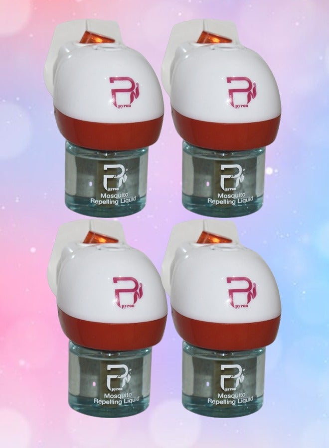 بيرون 4 قطع جهاز كهربائي قاتل الناموس (الباعوض) مع سائل إعادة التعبئة 360 ساعة مجاناً 1 عبوة سعة 45 مل تمتاز بريحة عطرية برائحة الزهور - Image 1