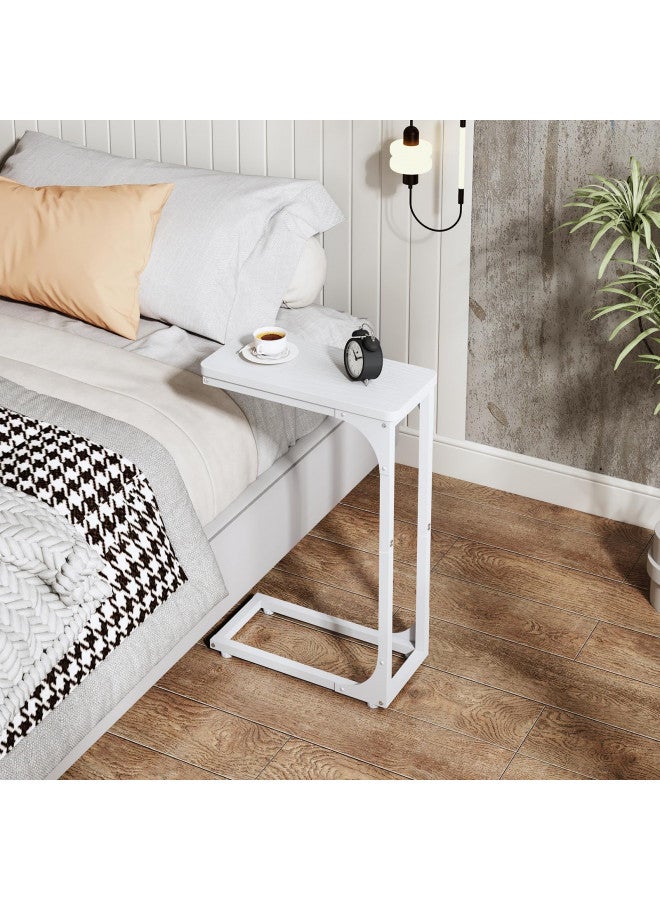 QEEIG Narrow C Shaped Side Table Set of 2 Living Room Sets Slim Couch Tray Tables Skinny Thin Small Modern 7 inch Width, White (017-18WW) - Image 4