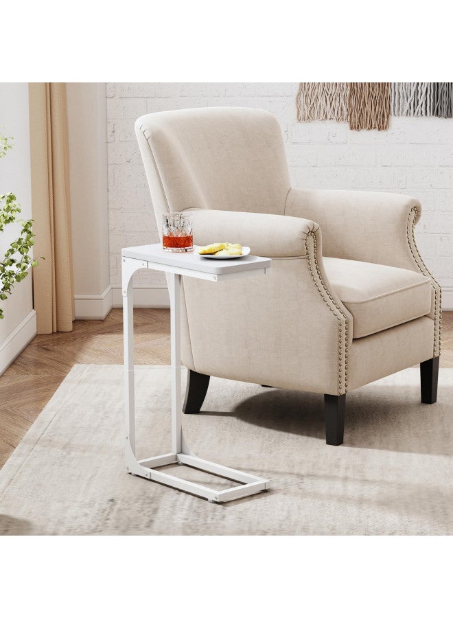 QEEIG Narrow C Shaped Side Table Set of 2 Living Room Sets Slim Couch Tray Tables Skinny Thin Small Modern 7 inch Width, White (017-18WW) - Image 3