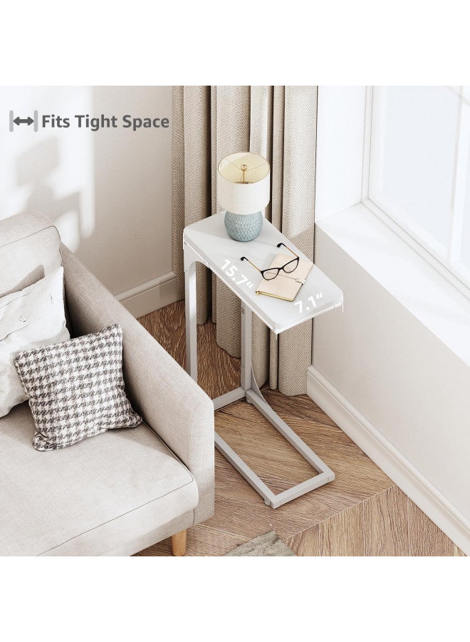 QEEIG Narrow C Shaped Side Table Set of 2 Living Room Sets Slim Couch Tray Tables Skinny Thin Small Modern 7 inch Width, White (017-18WW) - Image 1