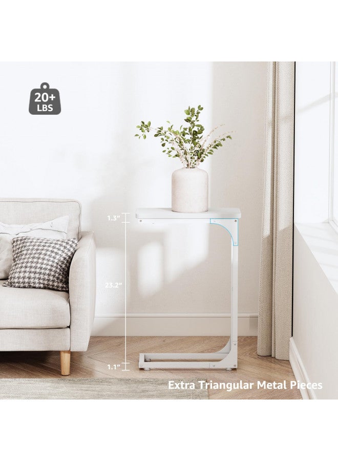 QEEIG Narrow C Shaped Side Table Set of 2 Living Room Sets Slim Couch Tray Tables Skinny Thin Small Modern 7 inch Width, White (017-18WW) - Image 2