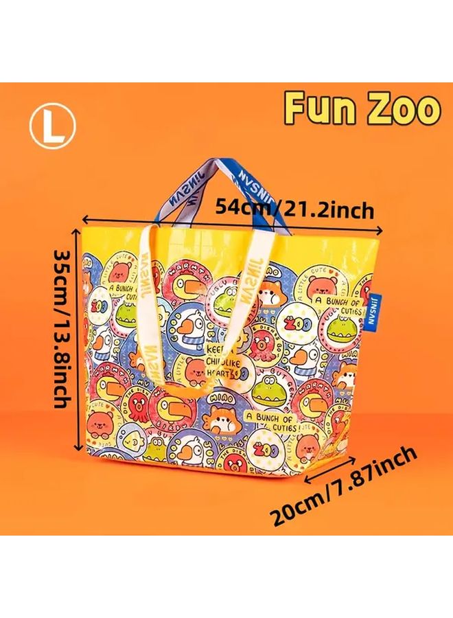 Large Capacity Foldable Shopping Tote Bag With Fun Zoo Animal Pattern - Image 2