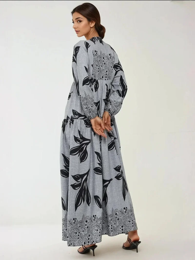 HICCUP Printed Long Sleeve Viscose Maxi Dress