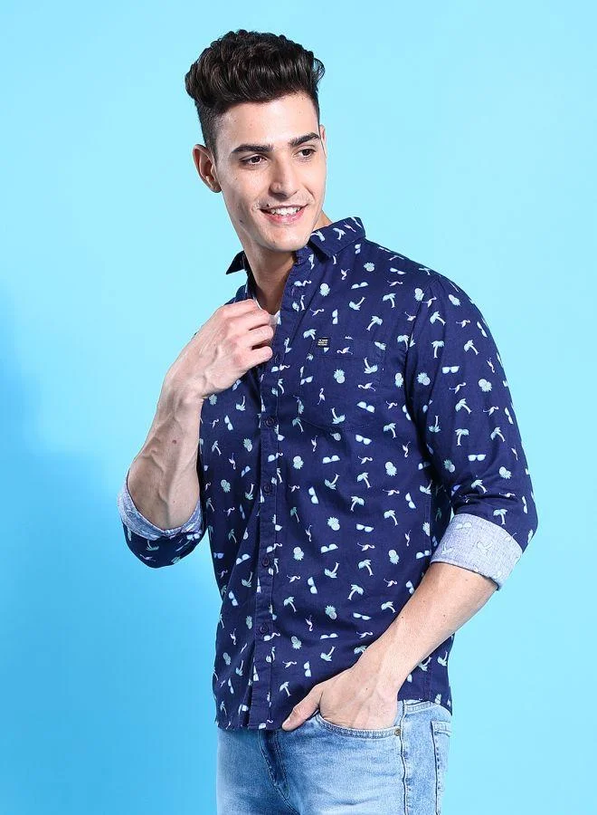 ذا انديان كراج كو Men Slim Fit Abstract Printed Full Sleeves Cutaway Collar Casual Shirt