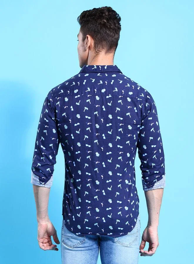 ذا انديان كراج كو Men Slim Fit Abstract Printed Full Sleeves Cutaway Collar Casual Shirt
