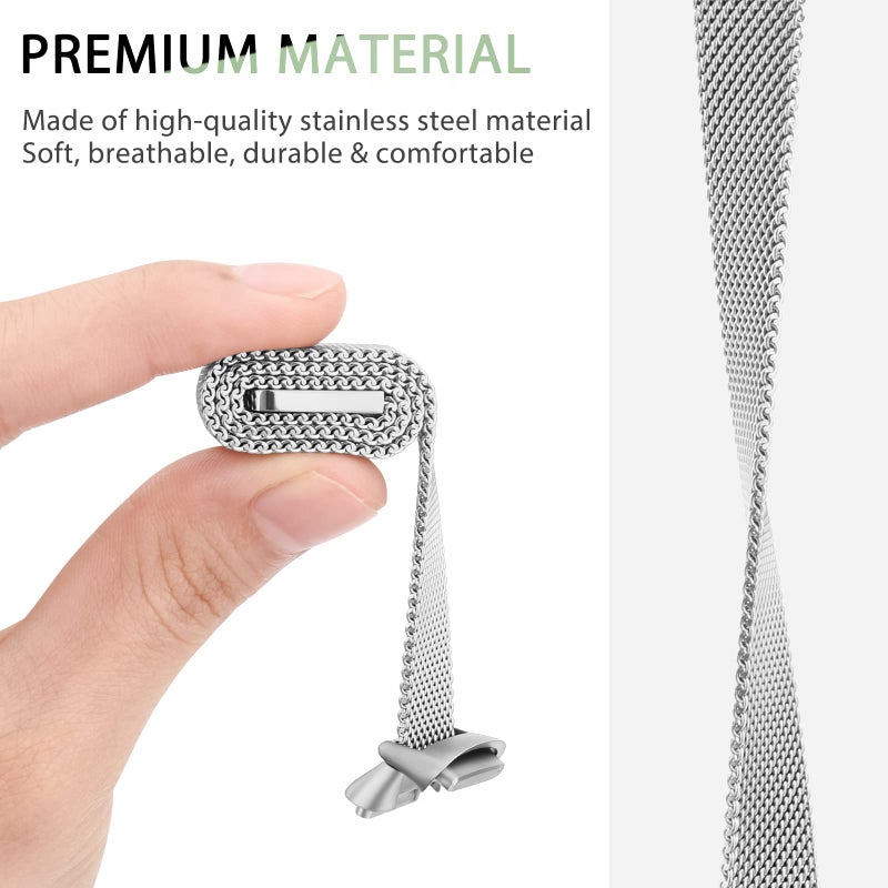 Vanjua Metal Band Compatible with Fitbit Luxe Bands, Stainless Steel Mesh Loop Adjustable Wristband Replacement Strap for Fitbit Luxe Special Edition Fitness Tracker - Women & Men (Silver) - Image 4