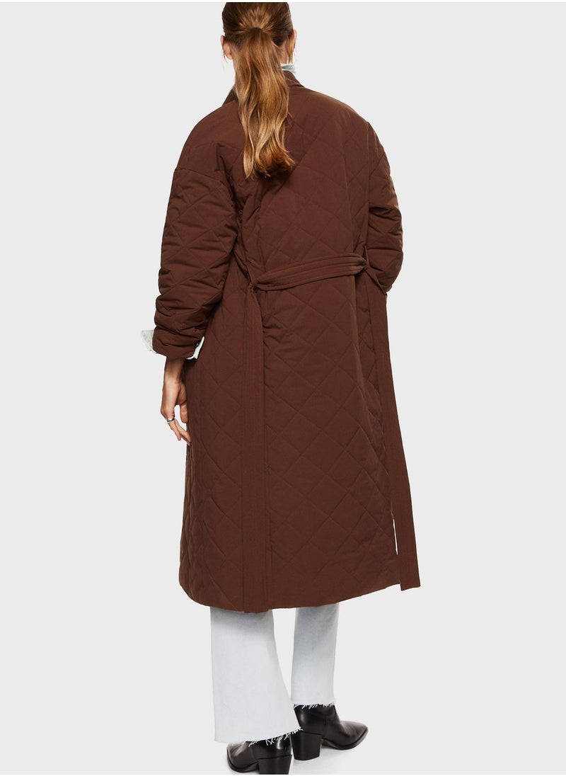 MANGO - Tie Detail Quilted Coat - Image 1
