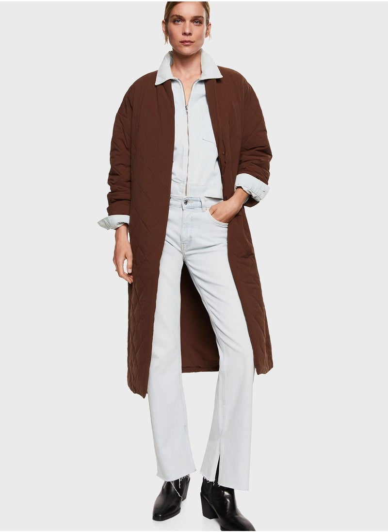 MANGO - Tie Detail Quilted Coat - Image 1
