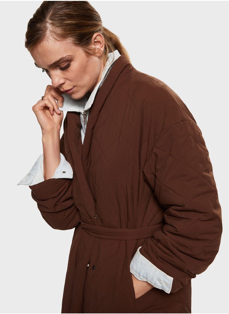 MANGO - Tie Detail Quilted Coat - Image 1