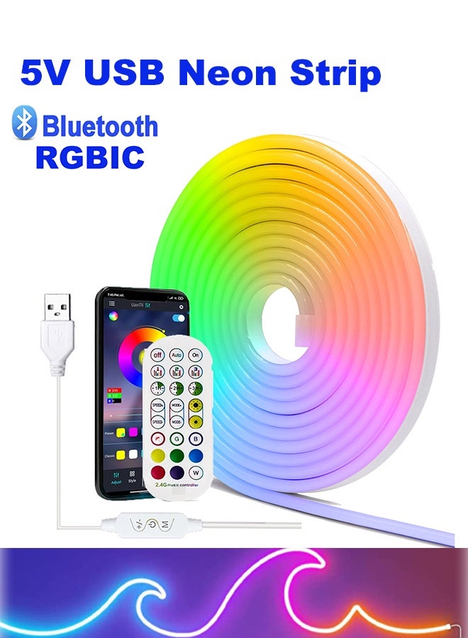 يان تي الأضواء النيونية RGBIC القابلة للانحناء (2 متر): تحكم عبر تطبيق بلوتوث بمنفذ USB 5V، مزامنة مع الموسيقى وتغيير ألوان تلقائي، مقاومة للماء ومثالية لديكور غرف النوم والمنزل.  - Image 1
