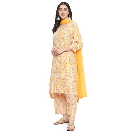 BIBA Women Printed Rayon Straight Salwar Kurta With Dupatta-(Skd9677_Yellow_32) - Image 2