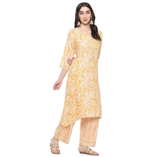 BIBA Women Printed Rayon Straight Salwar Kurta With Dupatta-(Skd9677_Yellow_32) - Image 3