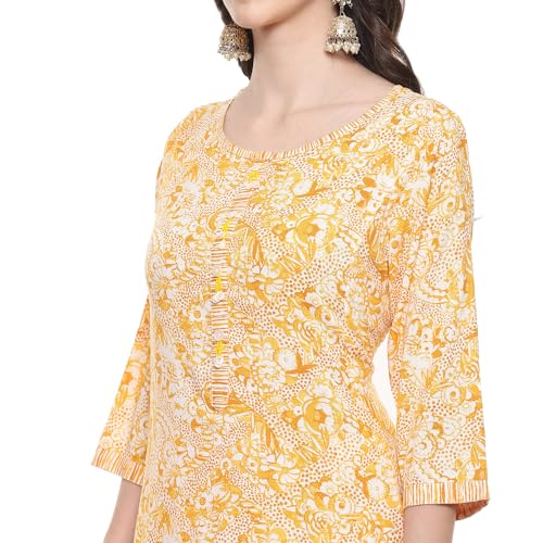 BIBA Women Printed Rayon Straight Salwar Kurta With Dupatta-(Skd9677_Yellow_32) - Image 5