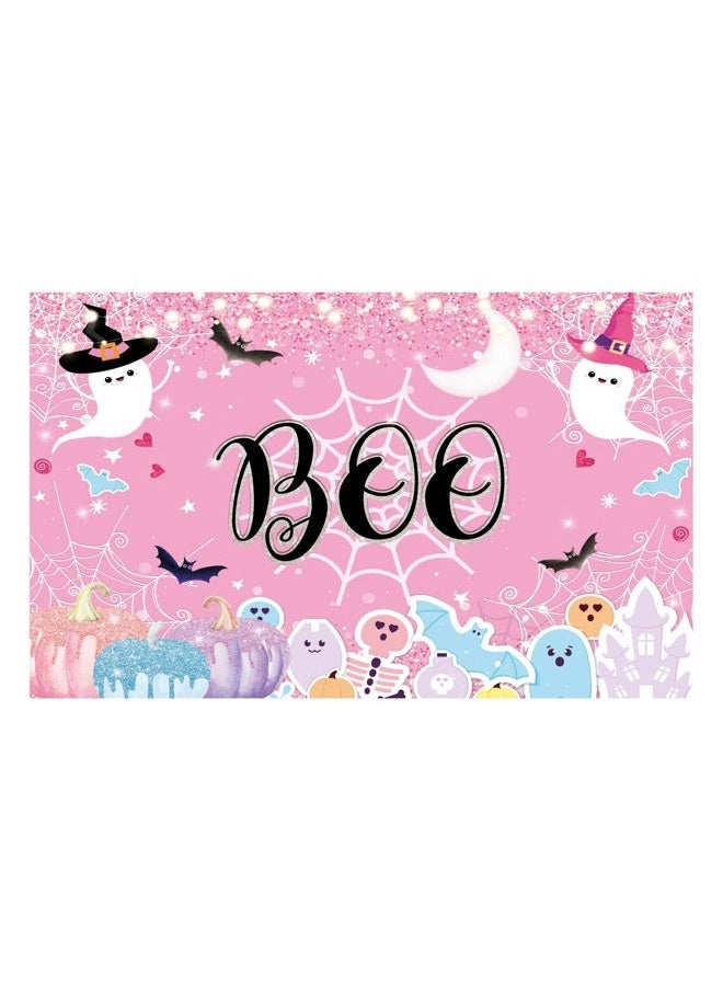 Funnytree Pastel Halloween Backdrop Pink Ghost Girls Birthday Party Background Boo Theme Hallowmas Banner Cute Spooky Bat Pumpkin Decoration Supplies Photo Booth Prop - Image 1