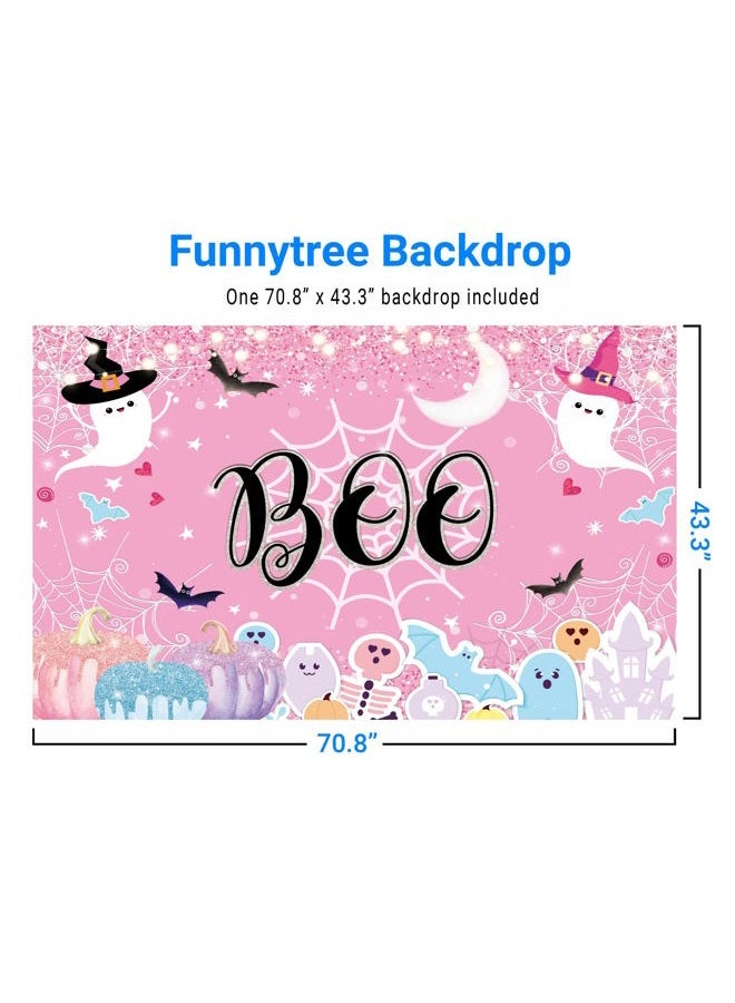 Funnytree Pastel Halloween Backdrop Pink Ghost Girls Birthday Party Background Boo Theme Hallowmas Banner Cute Spooky Bat Pumpkin Decoration Supplies Photo Booth Prop - Image 2