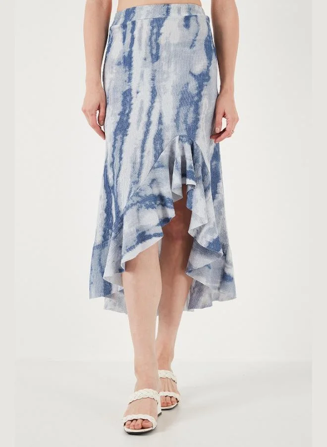 Lela Lela Regular Fit Patterned High Waist Flounce Midi Length Slit Skirt Women's SKIRT 5869013