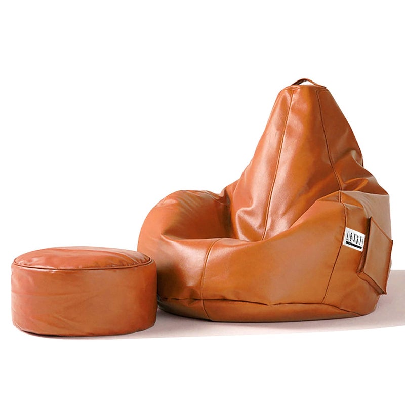 LEXAVI Brand Bean Bag with Footrest Filled with Beans 4XL Large Jumbo Size in Faux Leather 4XL Gold Pocket - Image 1