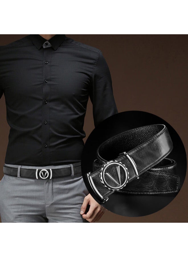 Cow Men's Fashion Color-changing Leather Belt Automatic Buckle Casual Belt C-1001 Silver - Image 1