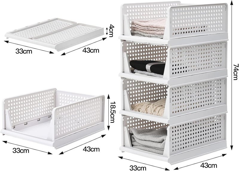 XVersion Wardrobe Organizer and Storage Organizer, Stackable Collapsible Storage Shelves, 4pcs Drawer Organizer Folding Storage Shelf for Wardrobe Cabinet Bathroom Closet Organizer (43L x 33.5W x 18H) - Image 2