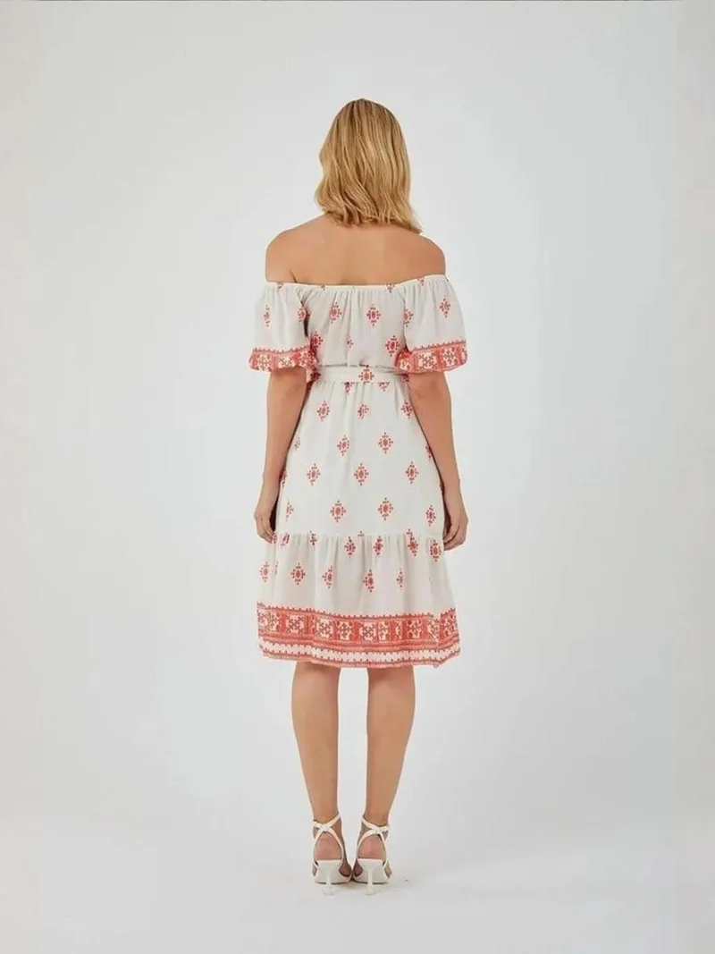 MixRay Mixray Floral Boat Neck Midi Dress