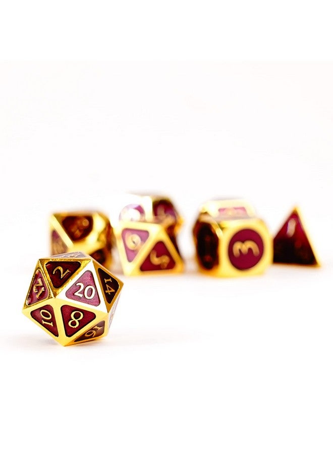 Metallic Dice Games مجموعة نرد معدنية متعددة الأوجه 16 مم: ذهبية مع مينا أرجوانية لألعاب تقمص الأدوار لنرد الزنزانات والتنانين - Image 4