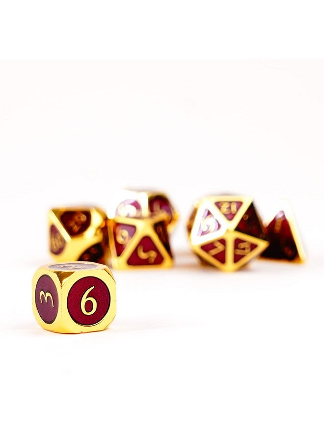 Metallic Dice Games مجموعة نرد معدنية متعددة الأوجه 16 مم: ذهبية مع مينا أرجوانية لألعاب تقمص الأدوار لنرد الزنزانات والتنانين - Image 3