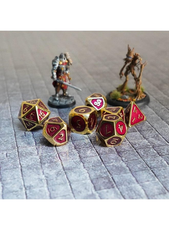 Metallic Dice Games مجموعة نرد معدنية متعددة الأوجه 16 مم: ذهبية مع مينا أرجوانية لألعاب تقمص الأدوار لنرد الزنزانات والتنانين - Image 5