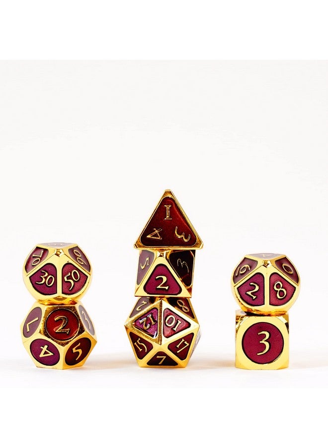 Metallic Dice Games مجموعة نرد معدنية متعددة الأوجه 16 مم: ذهبية مع مينا أرجوانية لألعاب تقمص الأدوار لنرد الزنزانات والتنانين - Image 2