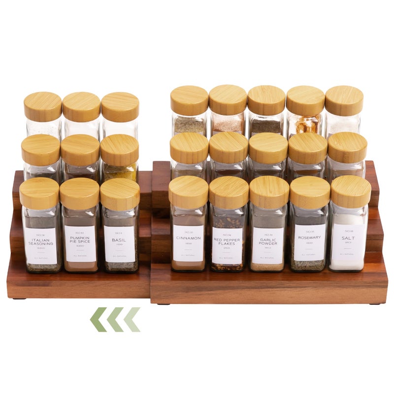 KitchenEdge Expandable Spice Rack Organizer for Cabinet, 3-Tier Shelf for Spice Organization (11â€ to 22â€), Fits 36 Spice Jars, Seasoning and Pantry Storage, Non-Slip Feet, 100% Acacia Wood - Image 1
