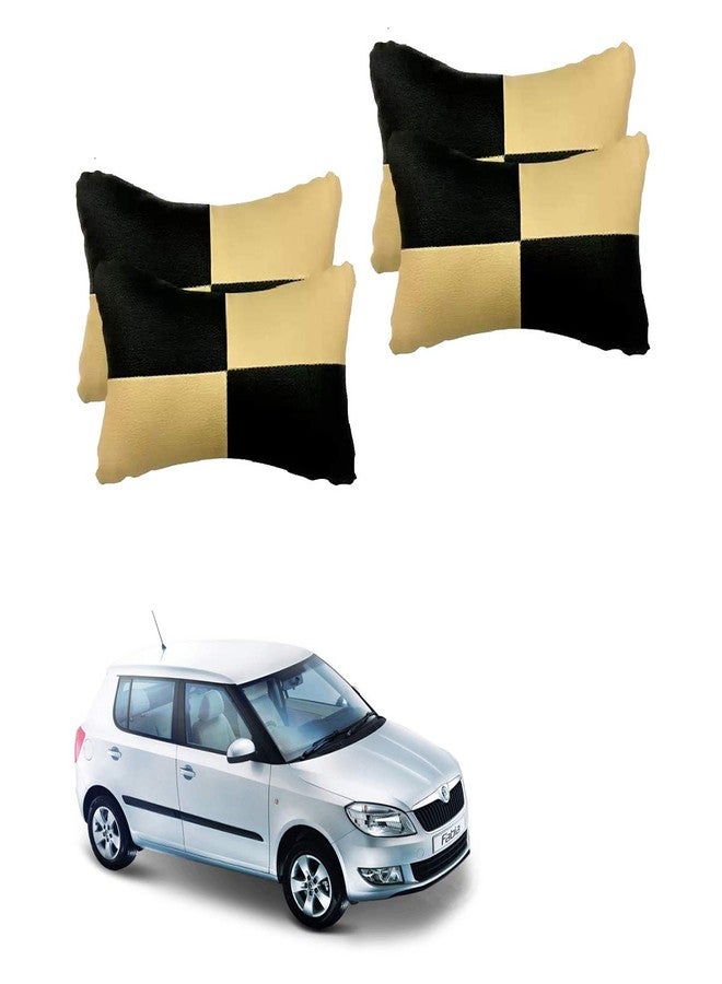 Adroitz Beige Check Design Car Neck Rest Cushion with Adjustable Straps (Pair of 2)_206 - Image 1