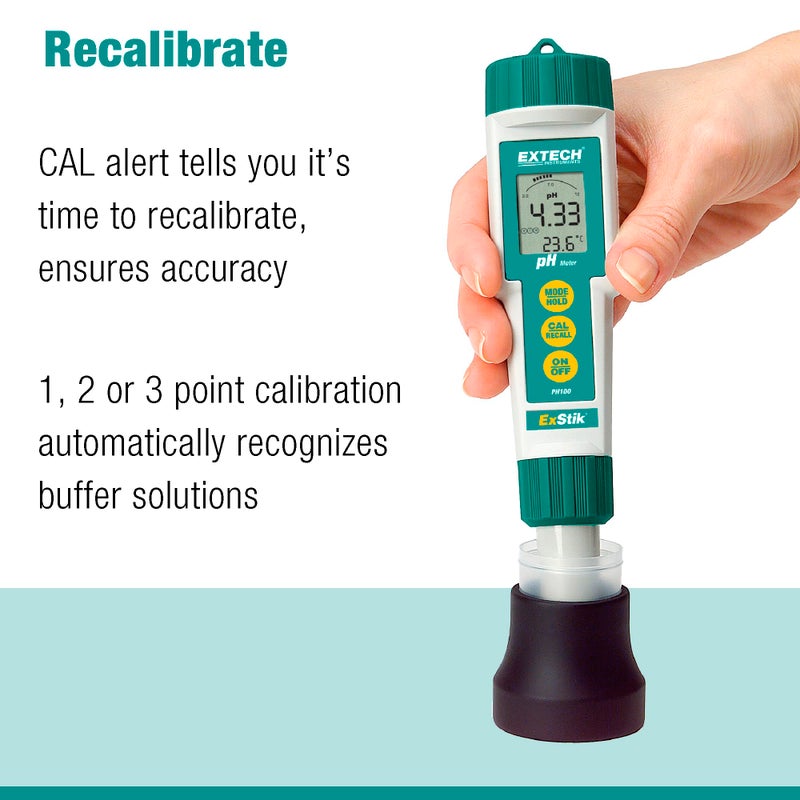 Extech PH100 Waterproof ExStik II pH Meter Kit with Flat Surface Electrode and Temperature Display - Image 5