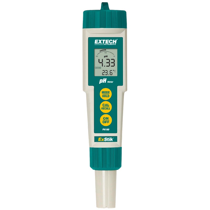 Extech PH100 Waterproof ExStik II pH Meter Kit with Flat Surface Electrode and Temperature Display - Image 1