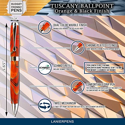 Lanier Pens Tuscany Orange & Black Ballpoint Pen - Marbleized Gloss Body - Image 3
