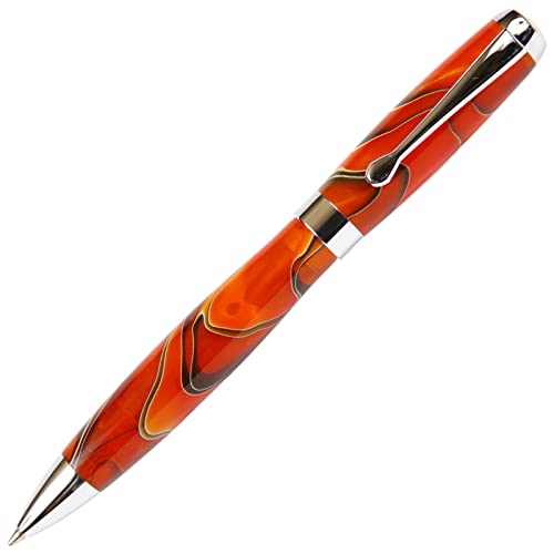 Lanier Pens Tuscany Orange & Black Ballpoint Pen - Marbleized Gloss Body - Image 1