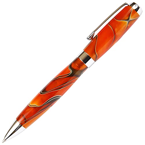 Lanier Pens Tuscany Orange & Black Ballpoint Pen - Marbleized Gloss Body - Image 2