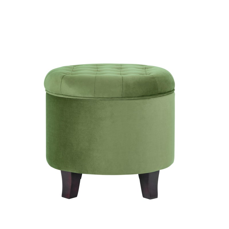 Homepop Home Decor | Upholstered Round Velvet Tufted Foot Rest Ottoman | Ottoman with Storage for Living Room & Bedroom | Decorative Home Furniture, Green - Image 1