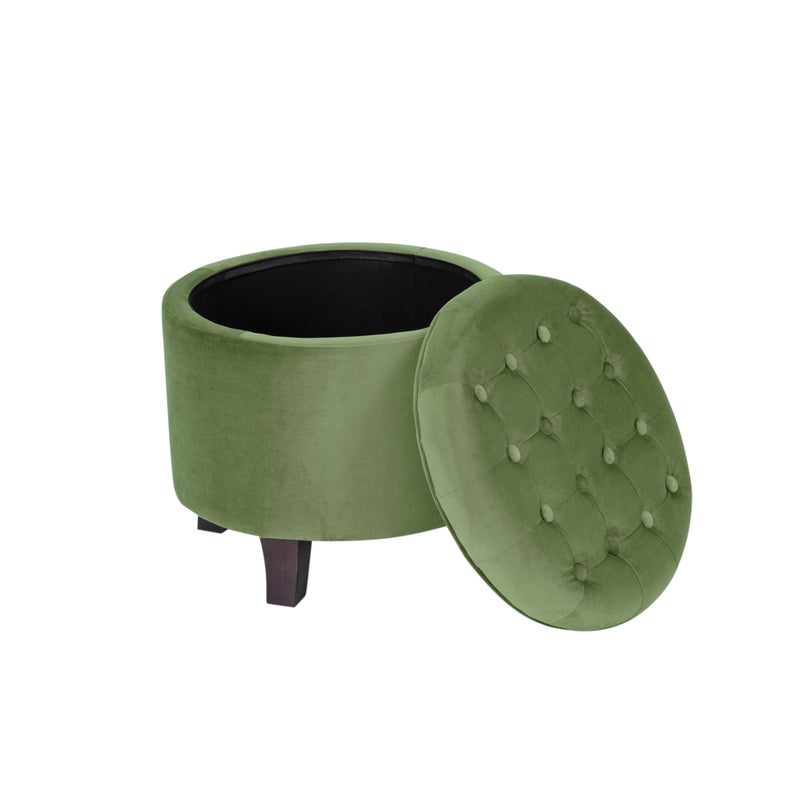 Homepop Home Decor | Upholstered Round Velvet Tufted Foot Rest Ottoman | Ottoman with Storage for Living Room & Bedroom | Decorative Home Furniture, Green - Image 3