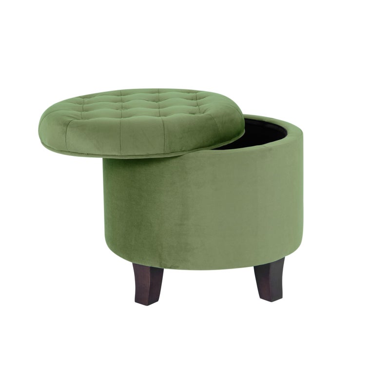 Homepop Home Decor | Upholstered Round Velvet Tufted Foot Rest Ottoman | Ottoman with Storage for Living Room & Bedroom | Decorative Home Furniture, Green - Image 2