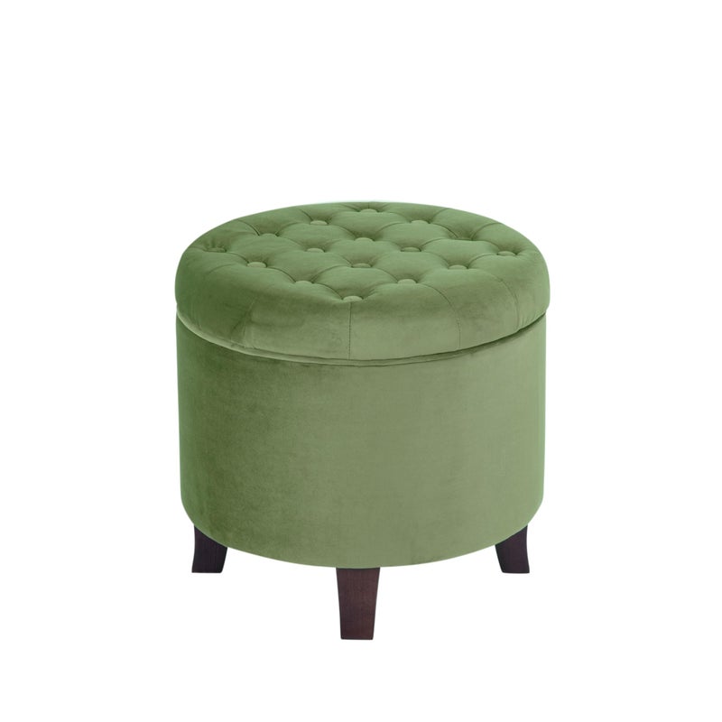 Homepop Home Decor | Upholstered Round Velvet Tufted Foot Rest Ottoman | Ottoman with Storage for Living Room & Bedroom | Decorative Home Furniture, Green - Image 4