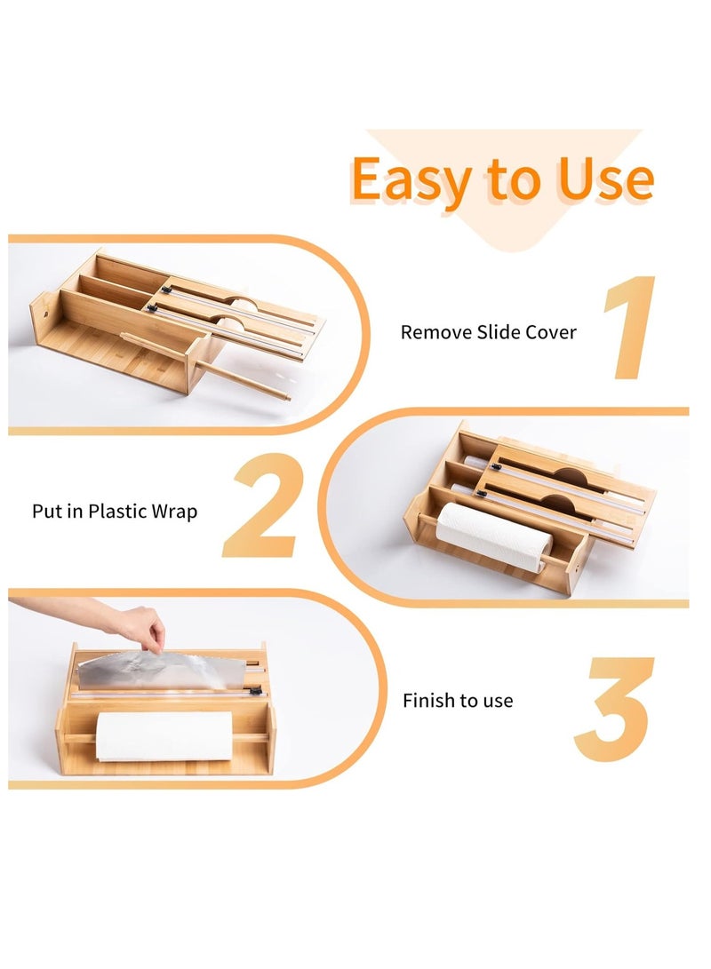 Foil and Plastic Wrap Dispenser with Paper Towel Holder, 3 in 1 Plastic Wrap Organizer, Wall Mount Wrap Organizer  - Image 3