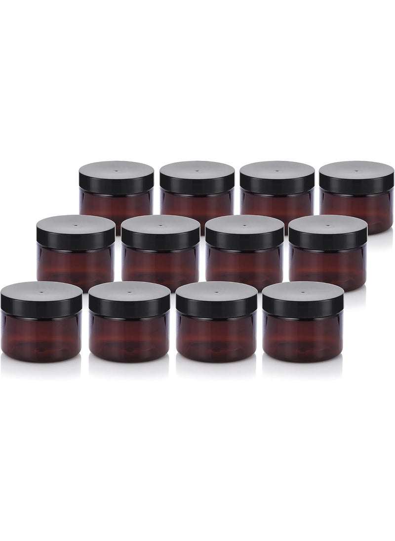 JUVITUS JUVITUS 3 oz Amber PET Plastic Refillable Jar with Black Smooth Lids (12 pack) 