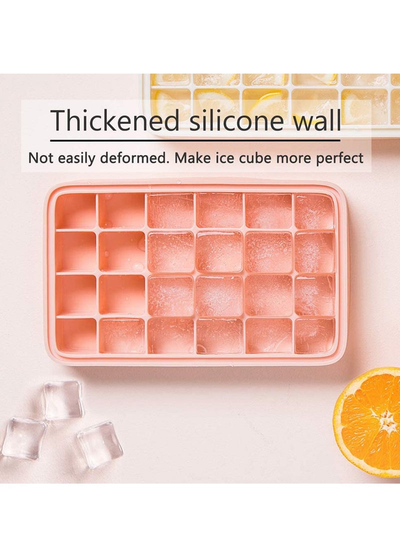 Y&D - Ice Cube Tray Silicone Easy Release Flexible 24-Ice Trays Molds with Removable Lid Dishwasher Safe Square Reusable (Pink) - Image 1